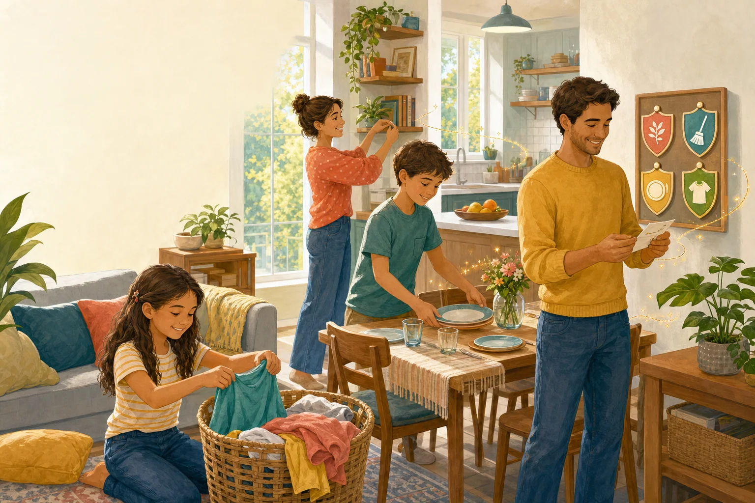 Une famille transforme les tâches de la maison en aventure collective